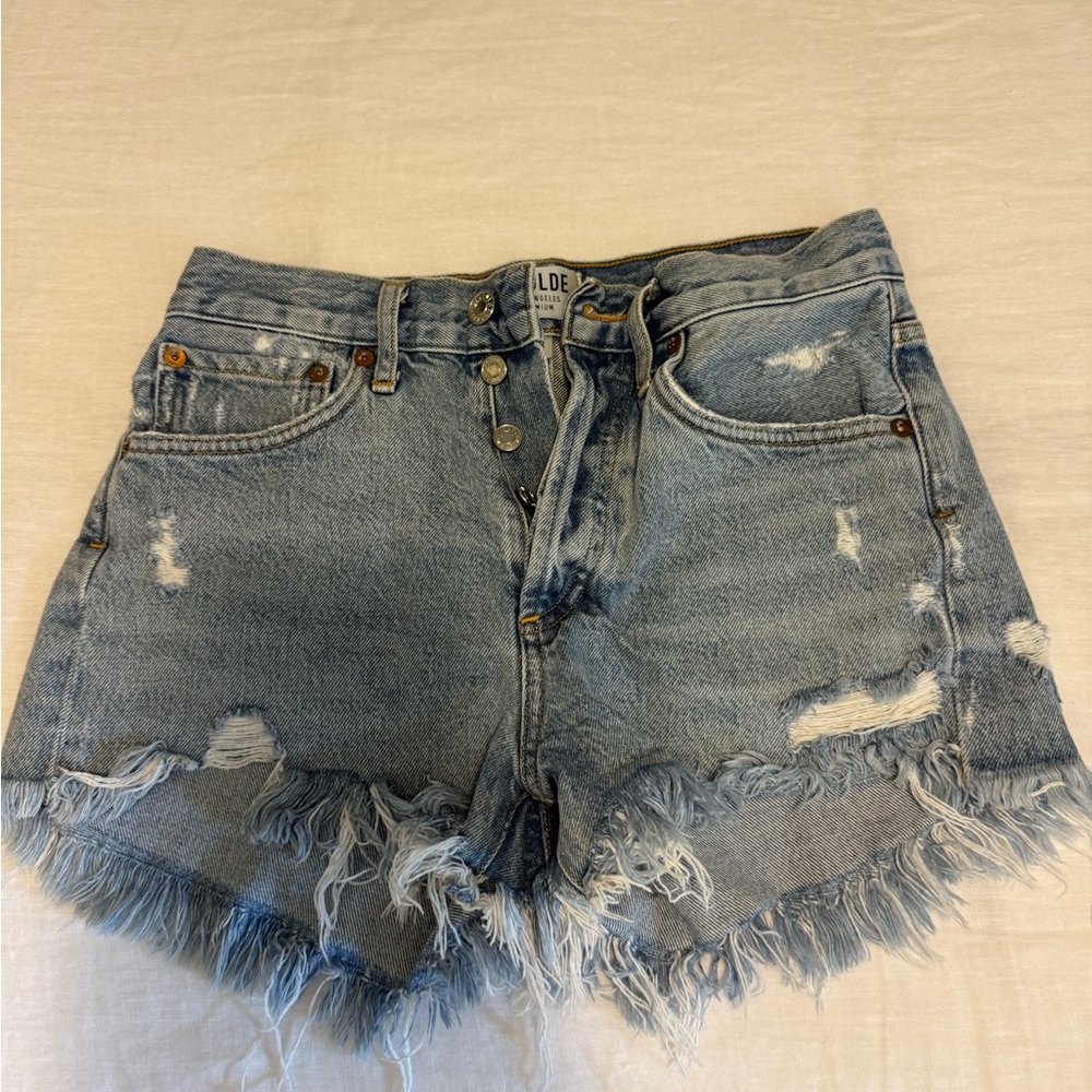 Agolde Blue Distressed Jean Shorts High-Waisted